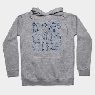 Antique Blue Watercolor Keys Hoodie